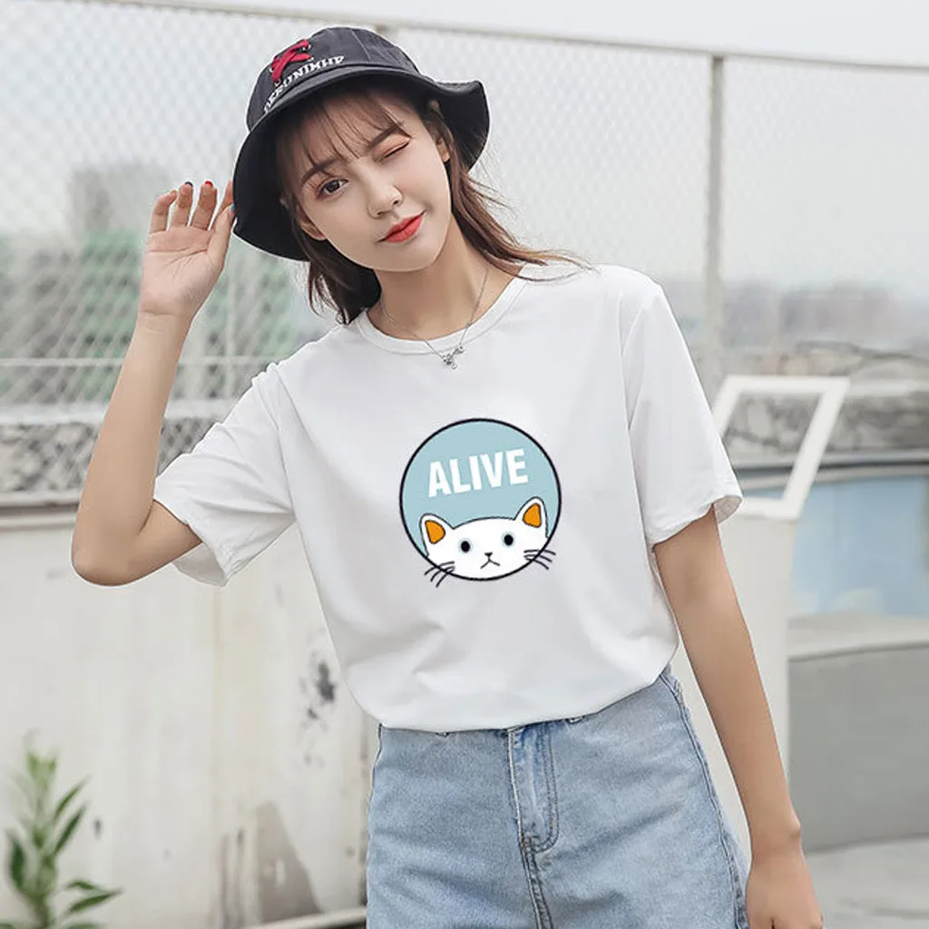 Женская футболка в стиле Харадзюку с коротким рукавом забавная изображением