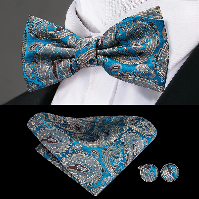 YF- Hi-Tie Роскошный пояс Пейсли для мужчин Свадебная вечеринка синий Модный Шелковый пояс галстук-бабочка носовой Запонки Набор