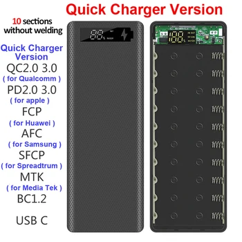 

Quick Charge/5V 10*18650 Battery Charger Box Power Bank Case Dual USB Mobile Phone Charge QC 3.0 PD DIY 10*18650 Battery Shell