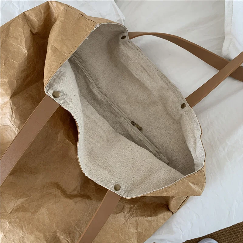 Fashion Korean Version Simple DuPont Hand-held Vintage Washed Kraft Paper Tote Bag Tyvek One Shoulder Straddle Women's