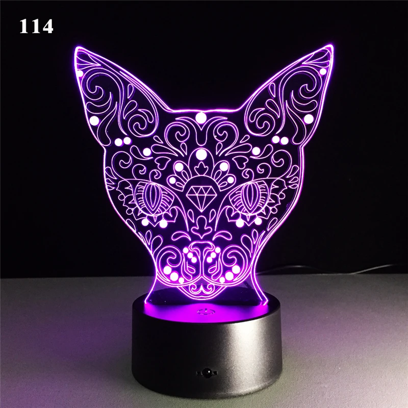 3D животное ночник светодиодный ночник геометрический полосатый Кот украшение для стола Дети День рождения год рождественский друг подарок - Испускаемый цвет: 126
