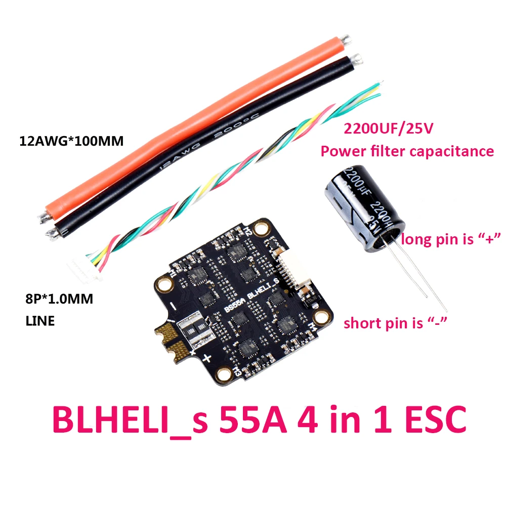 40A/55A 2-6S 4 в 1 ESC BLHeli_S ESC плата контроллера скорости поддержка Dshot150 Dshot300 Dshot600 для FPV RC гоночный Дрон - Цвет: 55A