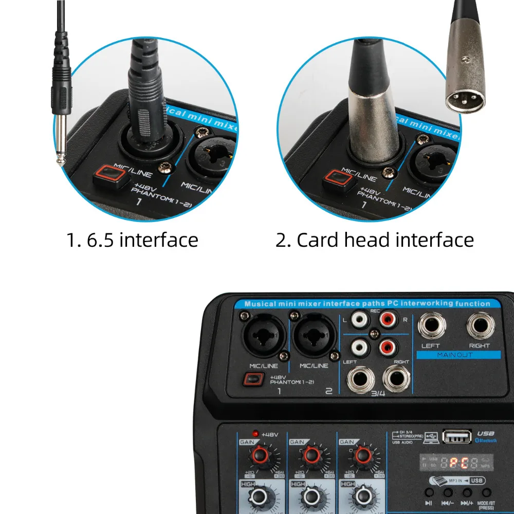 Новейший мини 4-канальный USB аудио микшерный пульт с Bluetooth Функция