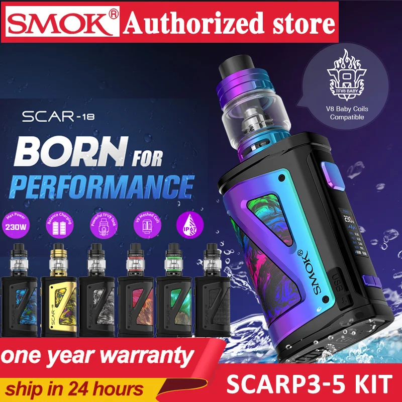 SMOK Оригинал SCAR 18 230 Вт мод vape kit электронная сигарета с TFV9 бак и V9 сетки 0 15 Ω катушки