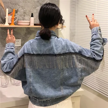 

Tassel Short Denim Coat Women Denim Jacket New Loose Casual Autumn Jacket For Woman Bike Female Casual Denim Jacket Jean