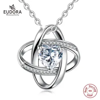 

EUDORA Romantic 925 Sterling Silver Heart Pave Clear Crystal CZ Necklaces Pendants for Women Fashion Necklace Jewelry Gift D179