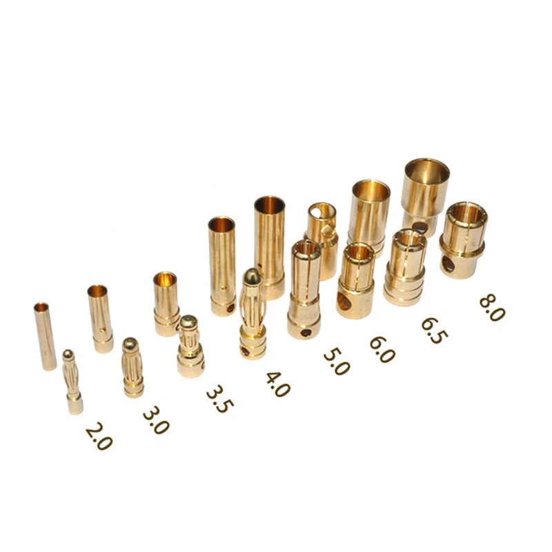 100 pcs(50 pairs) Gold Bullet Banana Connector Plug 2.0 3.5 4.0 5.0 6.0 mm For Quadcopter Motor ESC Lipo Battery Connecting Part-in Parts 