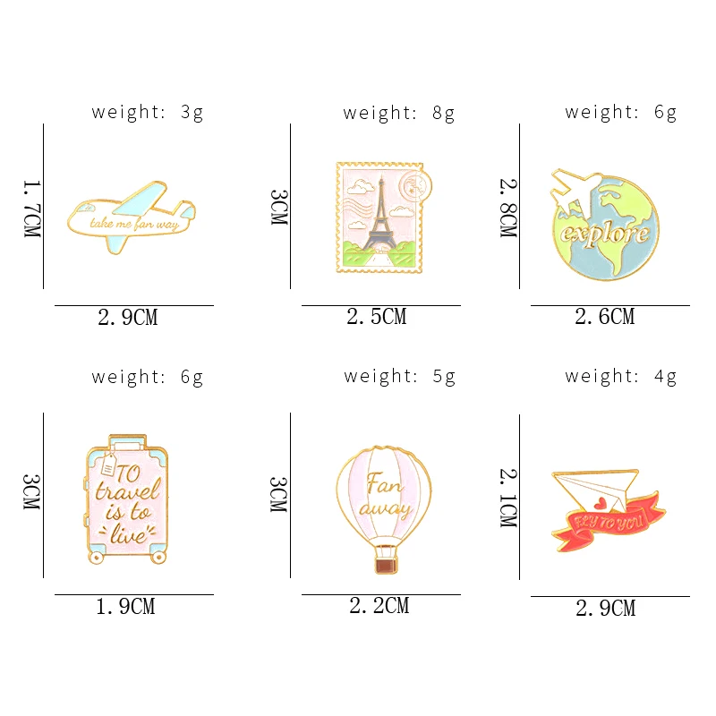 Cartoon Cute Pink Love Heart Airplane Earth Enamel Pins Stamps Suitcase Hot Air Balloon Alloy Brooch Badge Fashion Jewelry Gift