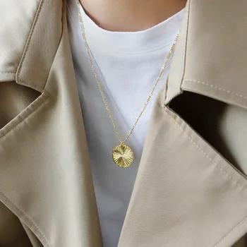 

VIVIADY 925 Sterling Silver Geometric Round Disc Car Flower Women Pendant Necklace Gold Silver Color Chic For Female Jewelry