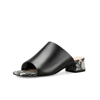 

Genuine leather snake print 3.5cm low Heels slippers elegant Party Wedding Shoes Woman summer women shoes