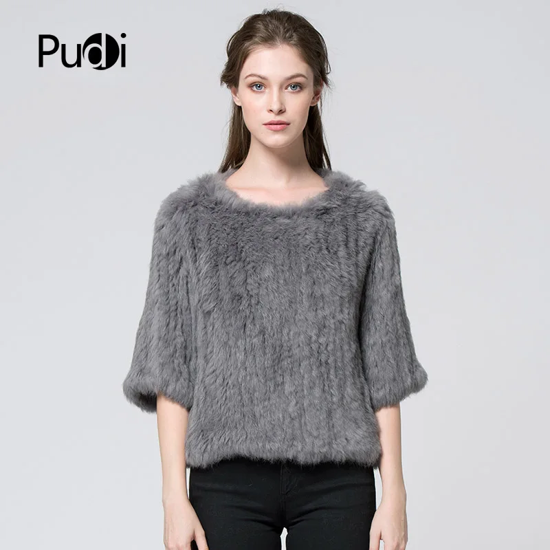 

CR004 New pullover women real rabbit fur knitted coat jacket vests wraps smock overall 11 colors black beige