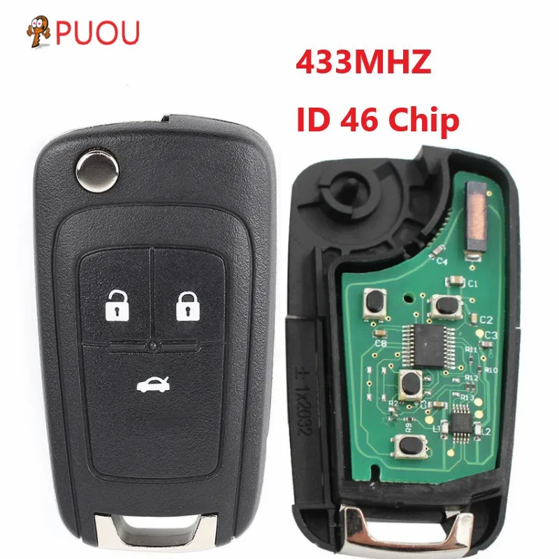 

Remote Car Key Fob 3 Button for Opel, for Vauxhall Insign Astra J Cascade HU100 Blade 433MHZ ID 46 Chip