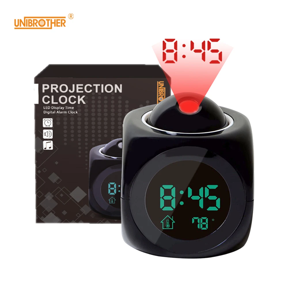 

Night Light with Projector Digital Alarm Clock Lamp Voice Temperature Time Projection On Wall Ceiling for Home Table Decoration