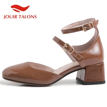 

JOUIR TALONS 2020 Hot Sale Genuine Leather Women Sandals Square Heels Square Toe Metal Decoration Summer Casual Woman Sandals