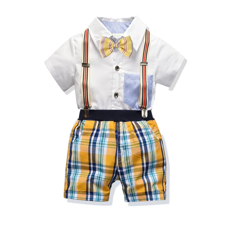 

2020 Fashion Plaid Baby Boy Clothes Summer Gentleman Suit Christening Formal Party Bodysuit Jumpsuit Baby Clothing 2-6 Years