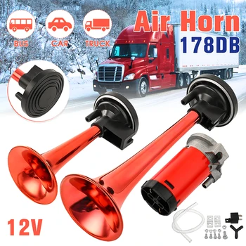 

Hot DC12V 178DB Car Air Horn Super Loud Dual Trumpet Air Horn Compressor Kit For Car Truck Boat Train