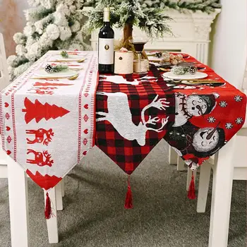 

Linen Christmas Elk Snowman Table Runner Merry Christmas Decor For Home 2020 Xmas Ornaments New Year's Decor