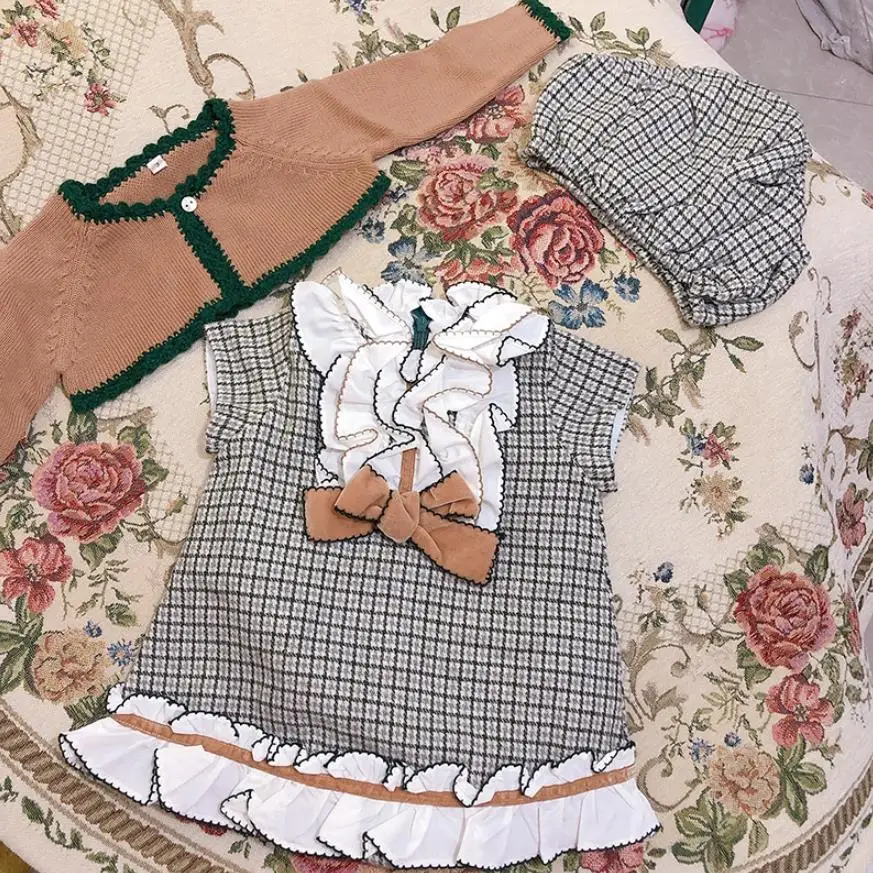 3 Stuks Baby Meisje Kleding Spaanse Vintage Plaid Vest Jurk Gebreide Lange Mouw Jurk Voor Meisjes Mode Meisjes Kleding Vestidos y2660 3 Stuks Baby Meisje Kleding Spaanse Vintage Plaid Vest Jurk Gebreide Lange Mouw Jurk Voor Meisjes Mode Meisjes Kleding Vestidos y2660