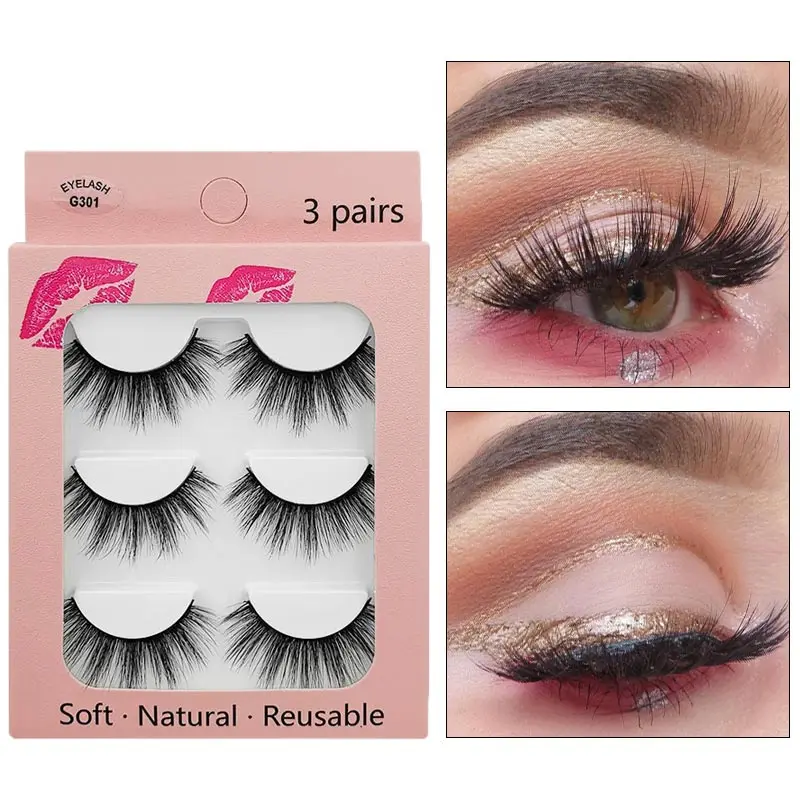 

New 1 box 3 pairs Natural Long Eye Lashes 3D Multi-layer Curling Cross False Eyelashes Daily Dating Makeup Tools Fake Eyelashes