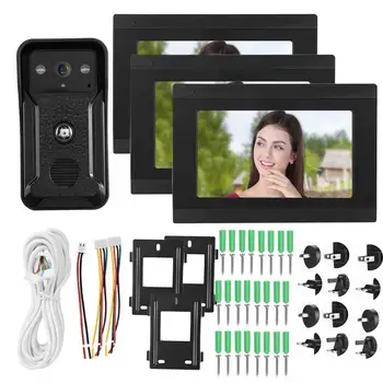 

7in Wired Wifi Video Intercom Night Vision Camera Doorbell 3 Monitors 1080P HD Video Home Security Door Bell Doorphone 100-240V