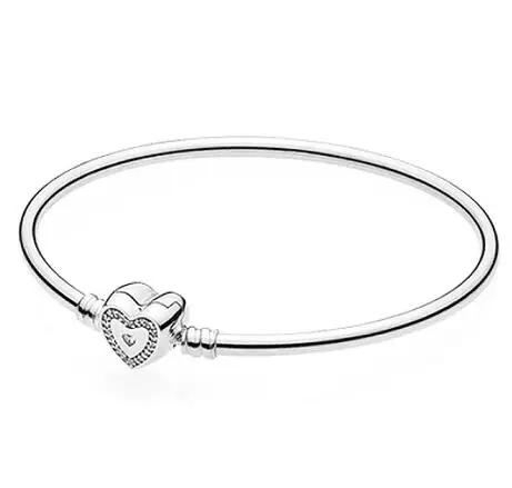 Подлинный 925 пробы, серебряный браслет, Кристальный, сердце, моменты змеи, цепочка, браслет, подходит для женщин, шарик, шарм, модное ювелирное изделие