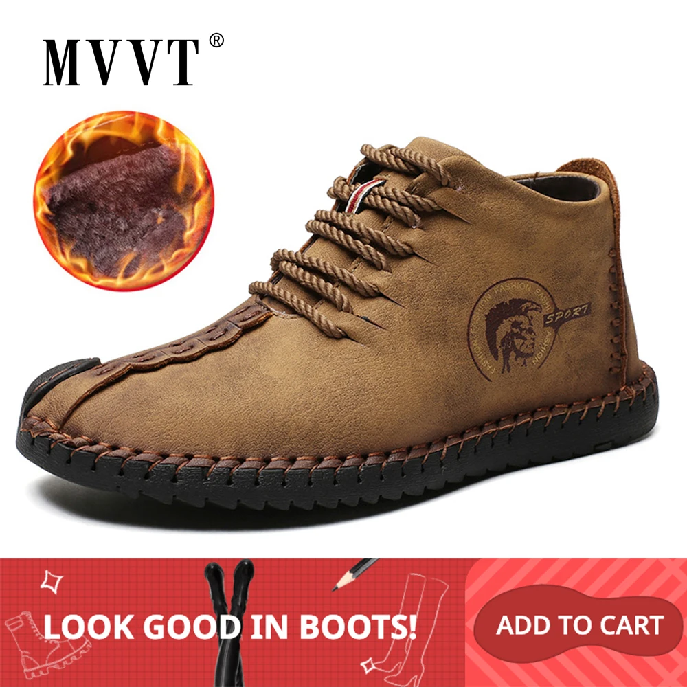 

Plus Size 47 Split Leather Men Boots Handmade Ankle Boot Outdoor Men Winter Boots Keep Warm Snow Boots