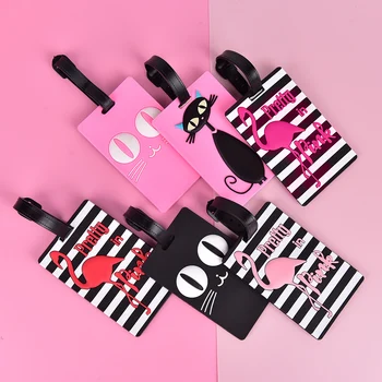 

Portable PU Leather Suitcase Label Cartoon Animal Flamingo Luggage Tag ID Address Holder Baggage Boarding Tag Travel Accessories