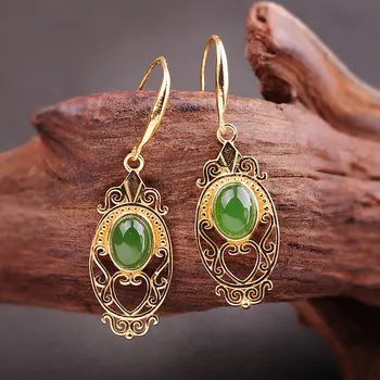 

MetJakt New S925 Sterling Silver Women's Natural Jasper Gold-plated Earrings