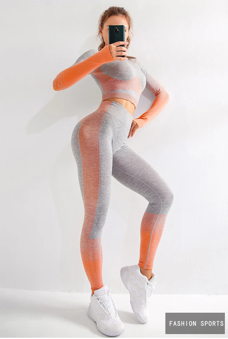 Женская осенне-зимняя Футболка Топ с длинным рукавом и Леггинсы Спортивная одежда для фитнеса для женщин Одежда для спортзала комплект для тренировок Yuga