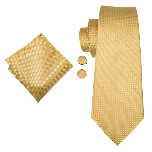 Hi-Tie Solido Oro Giallo Cravatte di Seta Per Gli Uomini Handky Gemelli Set Regalo di Modo Per Gli Uomini del Legame di Nozze cravatta di affari 3