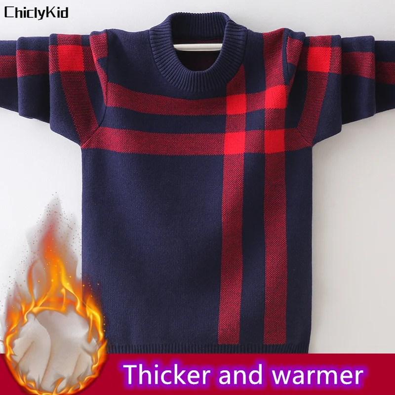 

Boys Winter Thick Round Neck Cotton Sweaters Kids Spring Warm Pullovers Teen Plush Knitted Top Children Autumn Jumper Knitwear