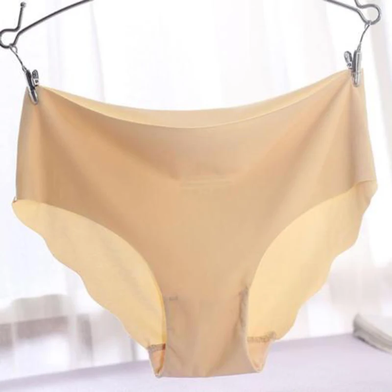 Solid Women Invisible Seamless Soft Thong Lingerie Briefs Hipster Underwear Panties - Цвет: Бежевый