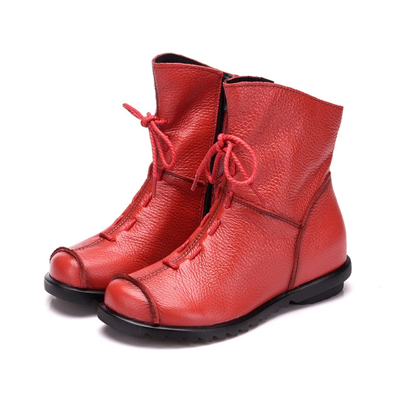 Женские ботильоны Винтажная обувь из натуральной кожи женские зимние ботинки на плоской платформе размера плюс теплая женская обувь C145