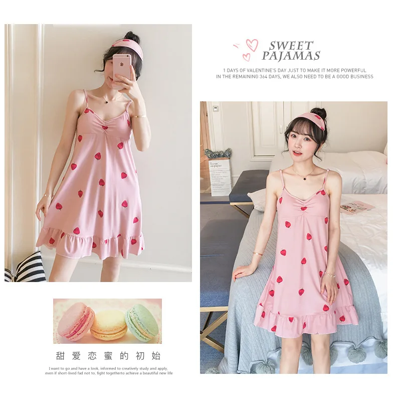 Hot Selling Multi-Hot Selling Qmilch Nightgown WOMEN'S Tank Top Thin with Chest Pad Eye Patch Cartoon Women's Household Skirt