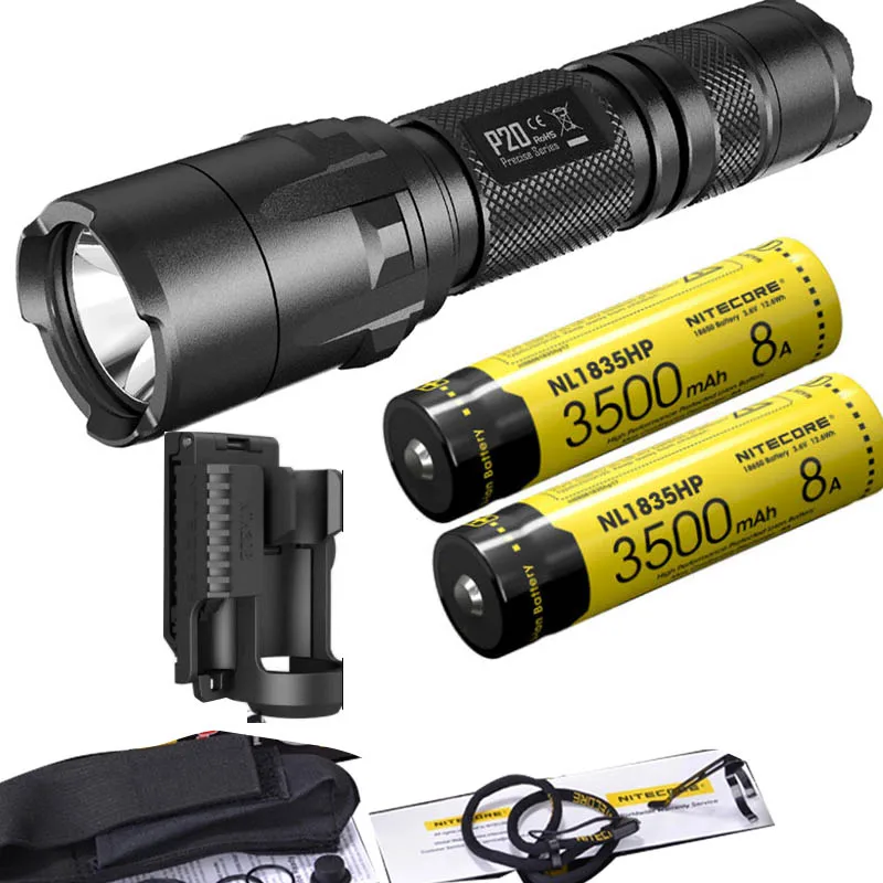 NITECORE P20 фонарик CREE XM-L2(U2) светодиодный Макс. 800 лм луч двойной переключатель задний светодиодный фонарь для спорта на открытом воздухе+ NITECORE NTH30B