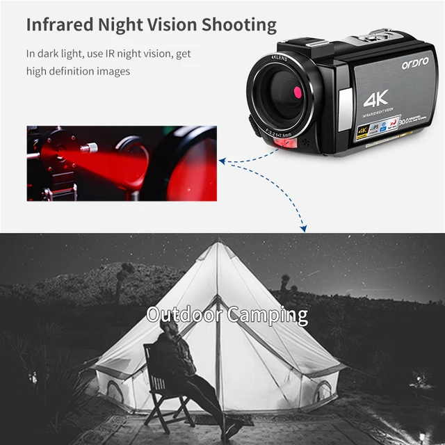 4K Video Camera IR Night Vision Camcorder Full HD Ordro AE8