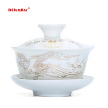 Китайский Традиционный Чайный сервиз Gaiwan, изысканный цветочный и птичий узор, фарфоровый чайный сервиз для путешествий, легкий чайник