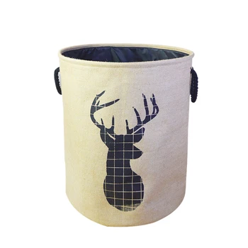

3PCS / LOT Deer Head Folding Cotton Linen Big Laundry Hamper Canvas Kids Toy Storage Bucket