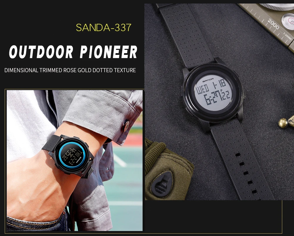 SANDA, Роскошные мужские часы, 9 мм, супер тонкие, аналоговые, цифровые, военные, для спорта на открытом воздухе, светодиодный, водонепроницаемые, наручные, электронные, мужские часы