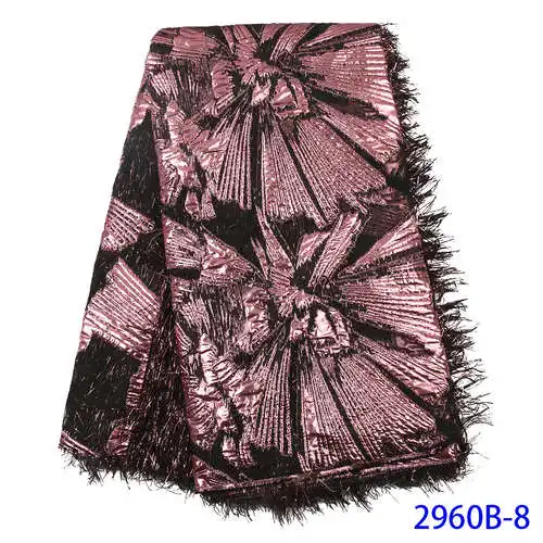 Жаккардовая кружевная ткань жаккард Tissu Нигерия высокое качество нигерийская красная парча сетка кружева тюль ткань перья материалы XZ2960B-6 - Цвет: 2960B-8