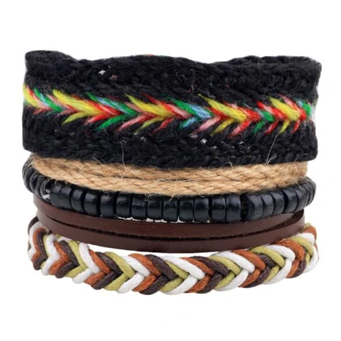 Stone Men Bracelet Multi-layer Handmade Weaved Punk Leather Rope Chain Stainless Steel Bangle Male Jewelry Gifts