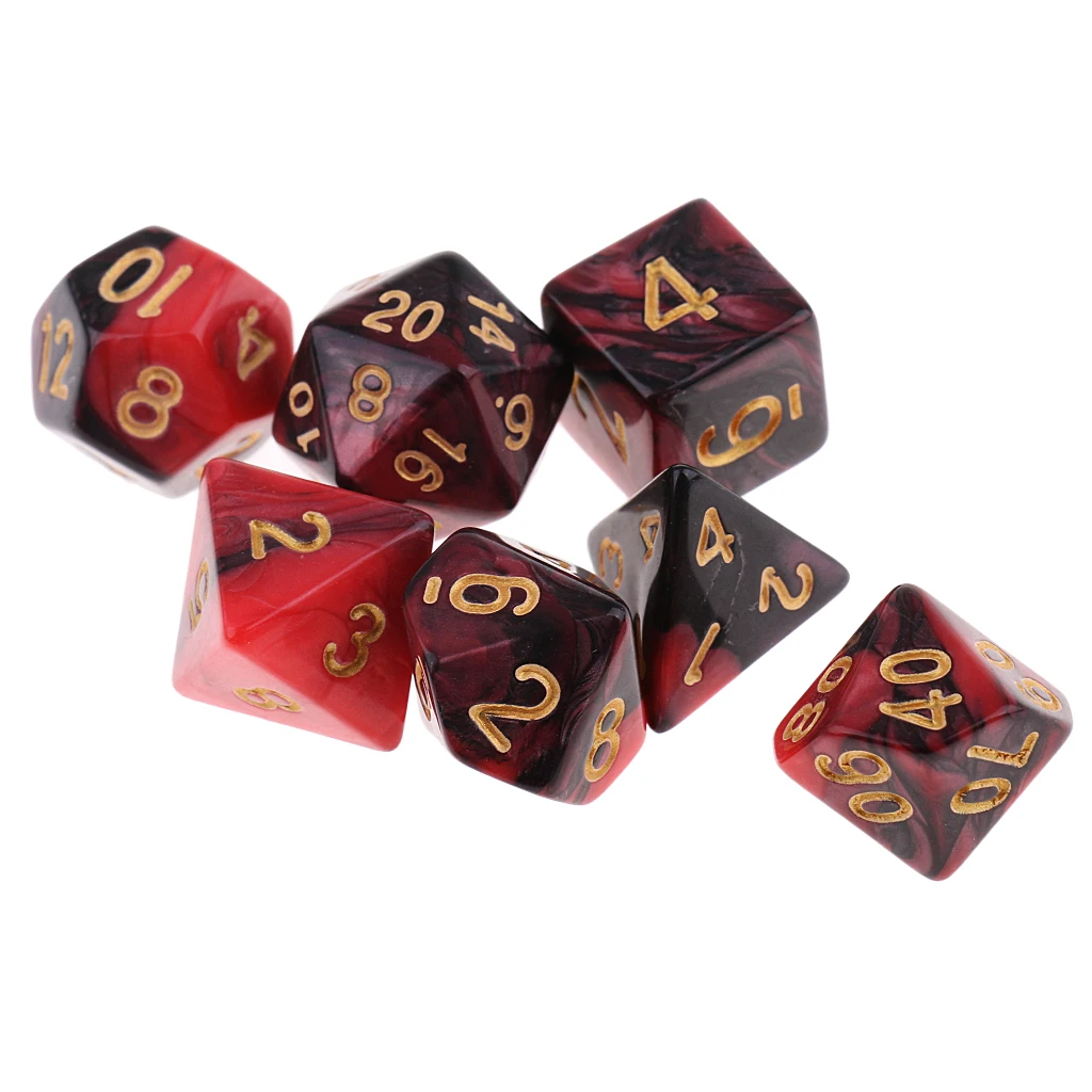 7pcs Polyhedral Dice D4 D6 D8 D10 D12 D20 Dices for Party Role Play Dungeons & Dragons Red & Black