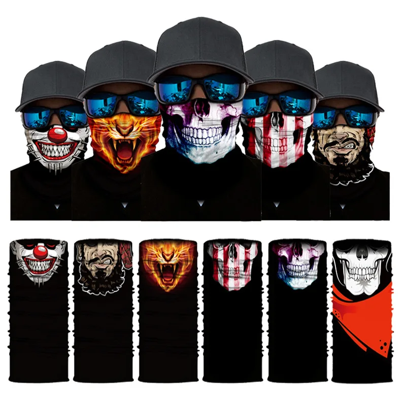 NEW 3D Skull Faces Scarf Outdoor Multi-use Men Magic Changeable Neck Tube Snood Bandana Warmer Unisex Scarves