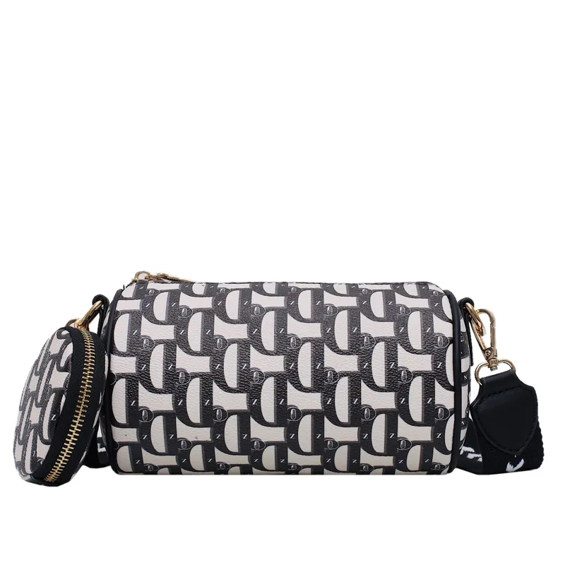 

Ladies Fashion Brand Letter Printing Messenger Bag Women Shoulder Strap Retro Trend Barrel-shaped Bags Zipper Purses