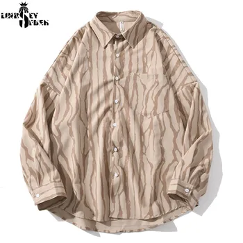 

Mens Shirts Hip Hop Shirt Water Wave Stripes Streetwear Men Harajuku Oversize Shirt Loose Long 2020 Spring Summer Beach Shirt