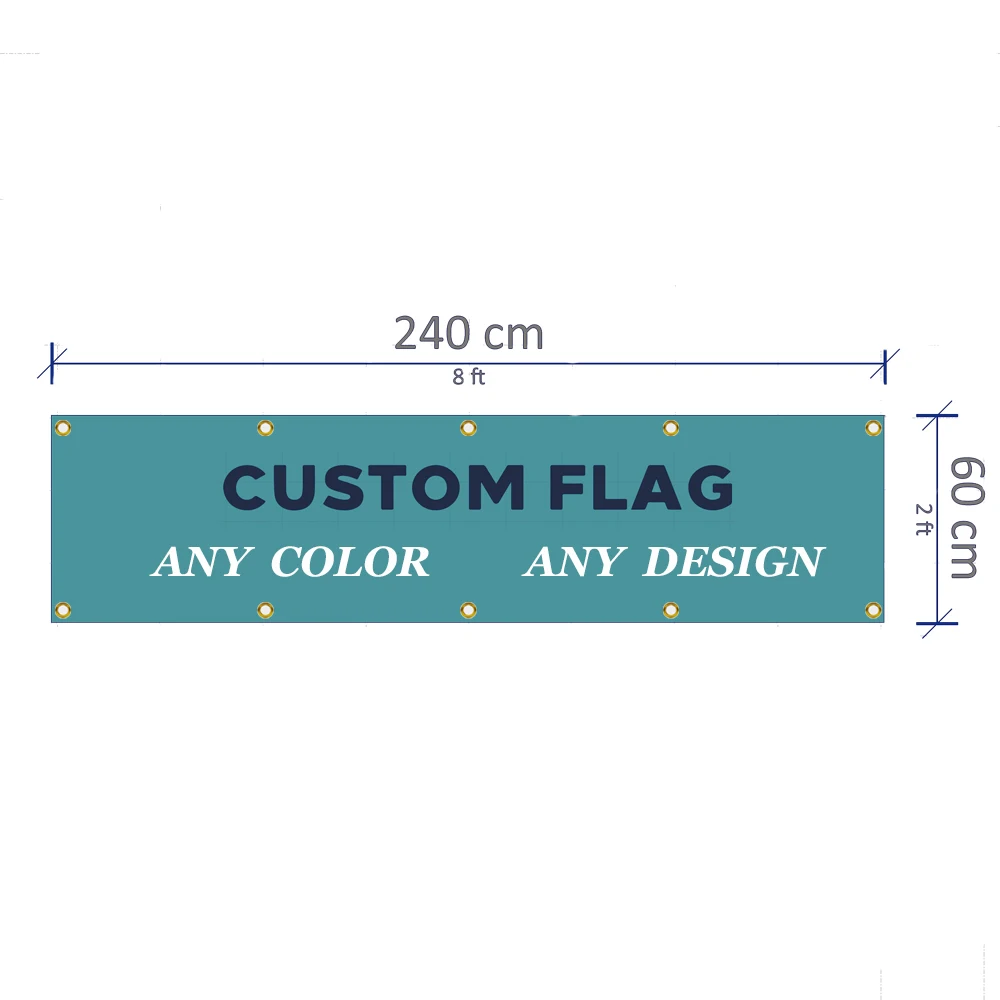 Custom Banners 2x8 FT Flying Flags Printing College Dorm Room Wall Party Club Decoration 100D Polyester Fabric Copper Grommets