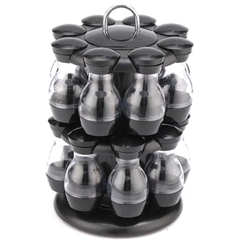 

Newest 16Pcs Condiment Set 360 Rotating Spice Jar Rack Kitchen Cruet Condiment Bottle Coffee Sugar Seal Jar Container Castor