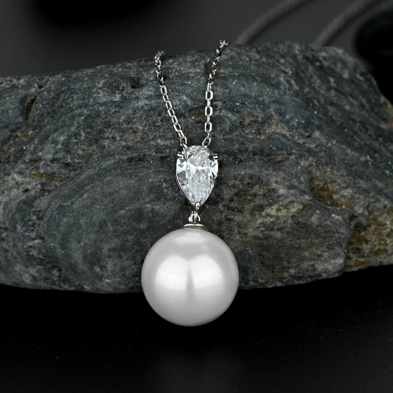 OEVAS 100% 925 Sterling Silver Pearl Pendant Necklace For Women Sparkling Water Drop High Carbon Diamond Bridal Fine Jewelry