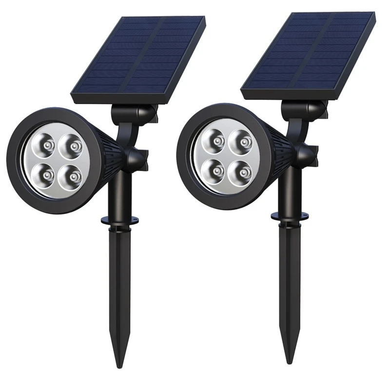 

2Pcs 4-LED Solar Landscape Lights Waterproof Outdoor Lighting 2-In-1 Solar Spot Light Auto On/Off for Driveway Patio Gardens Law