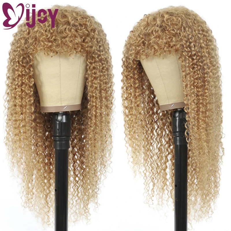 Kinky-Curly-Wigs Human-Hair Honey Blonde Bangs Black Full-Machine Women Brazilian JOY